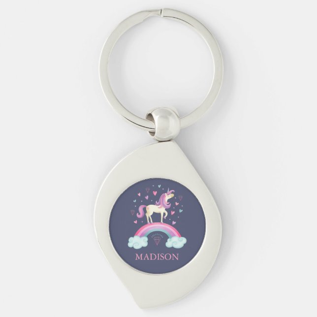 Cute Purple Rainbow Unicorn Keychain (Front)