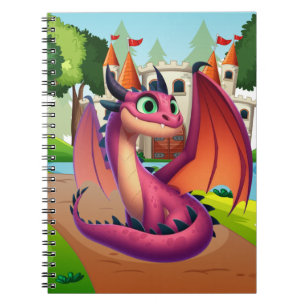 Cute purple/red cartoon dragon notebook