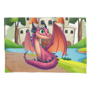 Cute purple/red cartoon dragon pillowcase