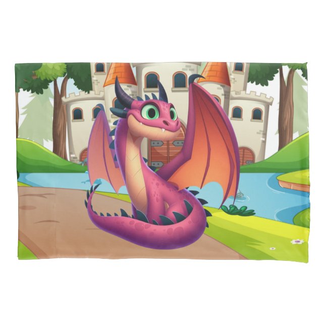 Cute purple/red cartoon dragon pillowcase (Front)