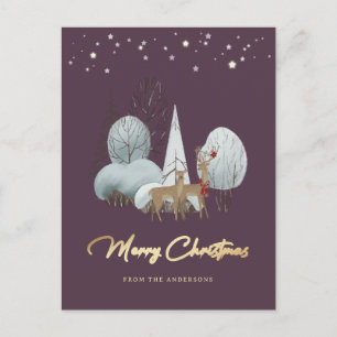 Cute Purple Reindeer Stars Christmas Holiday Postcard