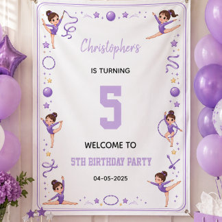 Cute Purple Rhythmic Gymnastics 5th Birthday party Banner