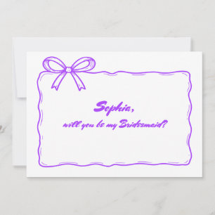 Cute Purple Ribbon Bow Will You Be My Bridesmaid Invitation