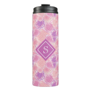 Cute Purple Rose Floral Custom Monogram Thermal Tumbler