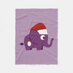 Cute Purple Santa Elephant Fleece Blanket