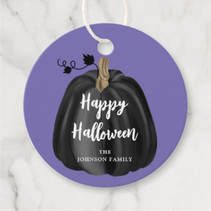 Cute Purple Script Pumpkin Happy Halloween Favour Tags