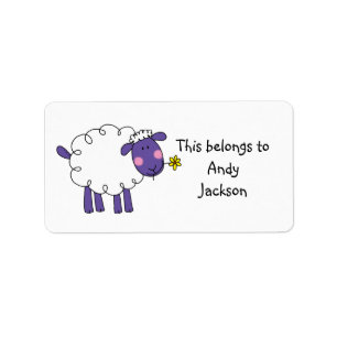 Cute Purple Sheep Name Label