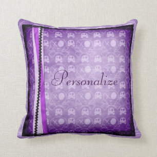Cute Purple Skulls Personalized Throw Pillow