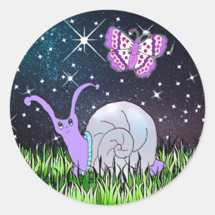 Cute Purple Snail and Butterfly Whimsical Classic Round Sticker