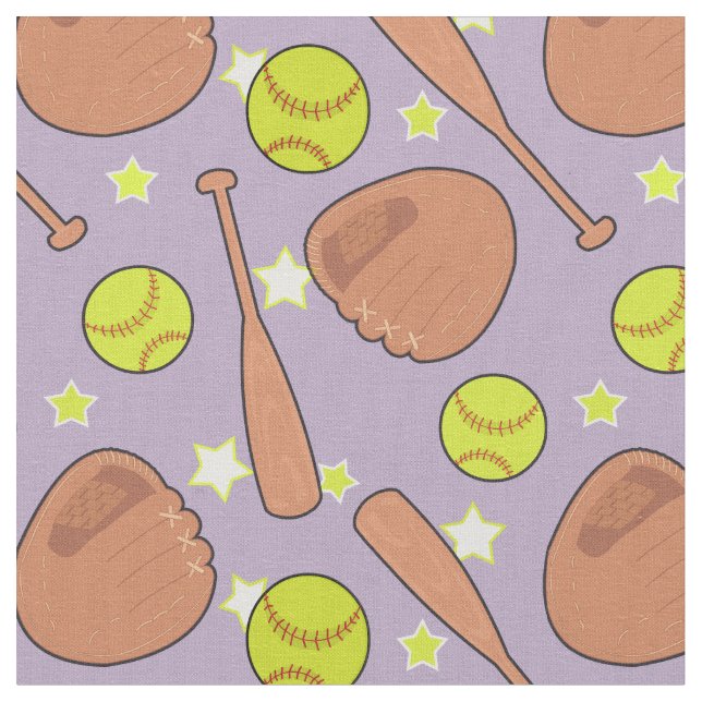 Cute Purple Softball Star Pattern Fabric (Close Up)