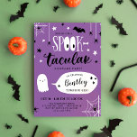 Cute Purple Spooktacular Kids Halloween Birthday Invitation<br><div class="desc">Cute Halloween birthday party invitation with Spooktacular written in a combination of fun fonts, the double o's in spook designed to look like large eyes. The text is surrounded by stars, spiders, and a bat. And a cute ghost tells your guests the birthday child's name and age. The back features...</div>