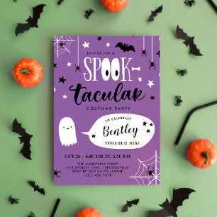 Cute Purple Spooktacular Kids Halloween Birthday Invitation
