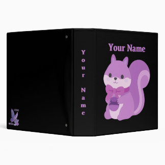 Cute Purple Squirrel Woodland Bow Art Binder