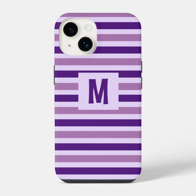 Cute Purple Striped Design Single Initial iPhone Case (Back)