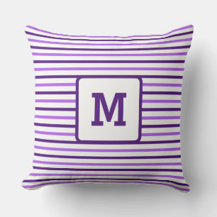 Cute Purple Stripes Custom Single Initial White Th Throw Pillow