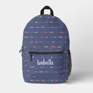 Cute Purple Stripes Monogram Name Printed Backpack