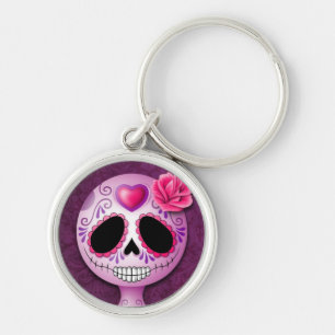 Cute Purple Sugar Skull Keychain