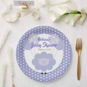 Cute Purple Sweet Lamb, Modern Simple Baby Shower Paper Plate