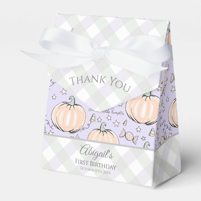 Cute Purple Sweet Little Pumpkin Halloween & Fall Favor Box (Front Side)