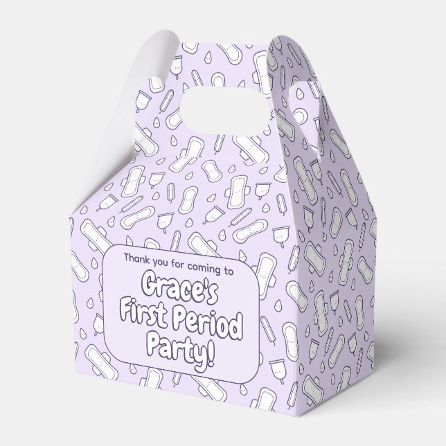 Cute Purple Tampon Pattern First Period Party  Favor Box (Front Side)