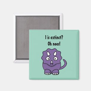 Cute Purple Triceratops Cartoon with Funny Extinct Magnet