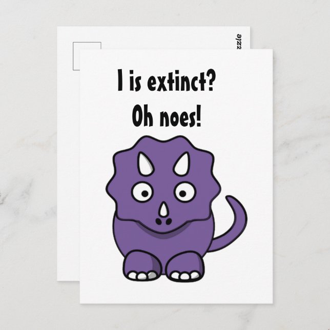Cute Purple Triceratops Cartoon with Funny Extinct Postcard (Front/Back)