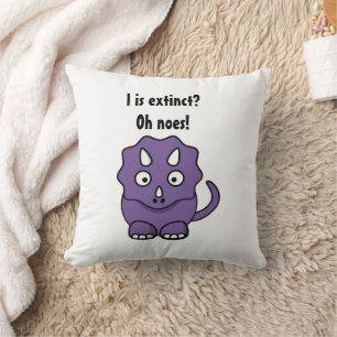 Cute Purple Triceratops Cartoon with Funny Extinct Throw Pillow