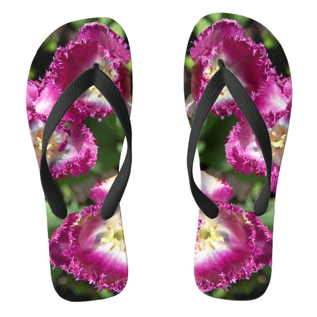 Cute purple  tulips  in the garden  flip flops (Footbed)
