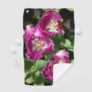 Cute purple  tulips  in the garden  golf towel
