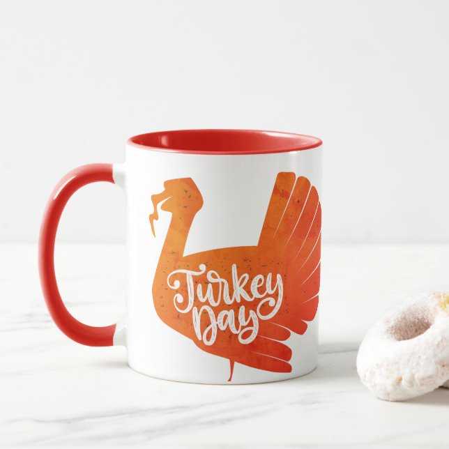 Cute Purple Turkey Shape with Text Typography  Mug (With Donut)