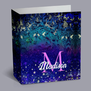 Cute purple turquoise ombre glitter monogram binder