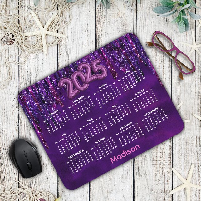 Cute Purple Unicorn Glitter Drips 2025 calendar  Mouse Pad (Creator Uploaded)