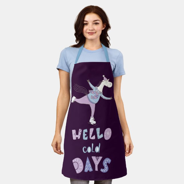 Cute Purple Unicorn Hello Cold Days Mother to Be Apron (Worn)