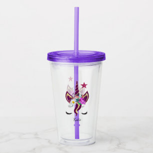 Cute Purple Unicorn Horn Personalised Acrylic Tumbler