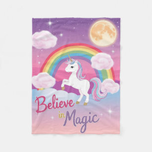 Cute Purple Unicorn in a Starry Sky Fleece Blanket