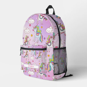 Cute Purple Unicorn Pattern Customizable Name  Printed Backpack