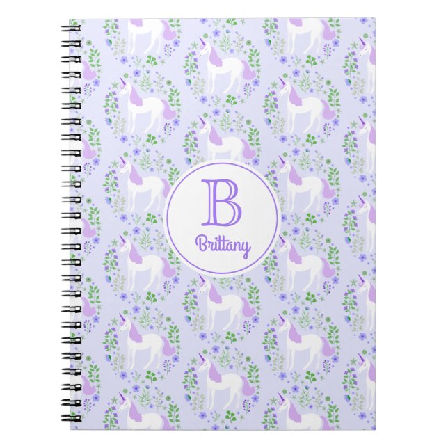 Cute Purple Unicorn Pattern Personalized  Notebook (Front)