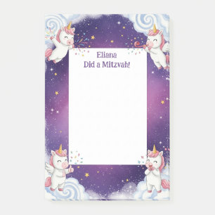 Cute Purple Unicorn Personalized Mitzvah Post-it Notes