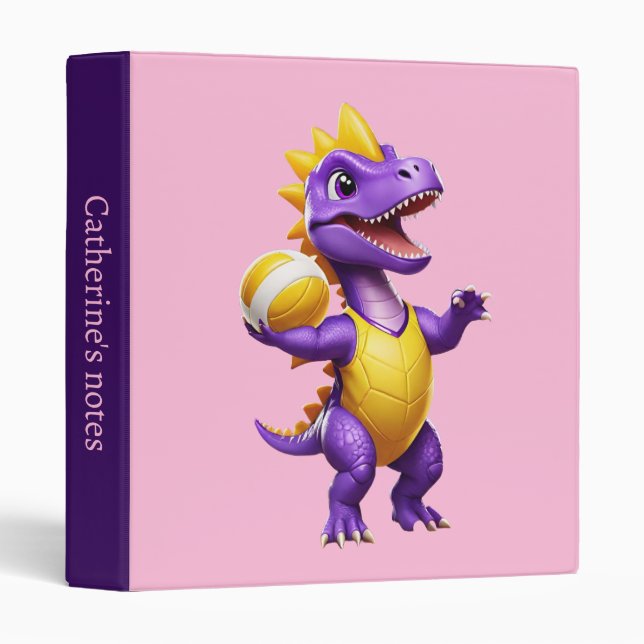 Cute purple volleyball dinosaur binder (Front/Spine)