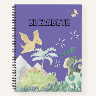 Cute Purple Watercolor Dinosaur Notebook