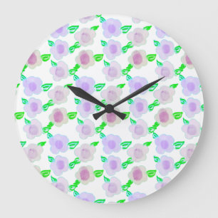 Cute Purple Watercolor Floral Art Clock
