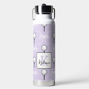 Cute Purple White Bow Golf Pattern Monogram Water Bottle