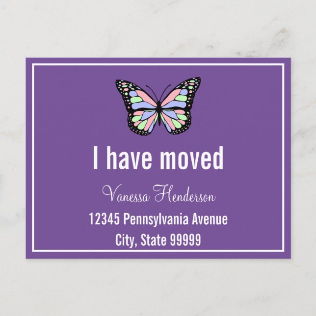 Cute Purple White Butterfly Moving Announcement Postcard (Front)