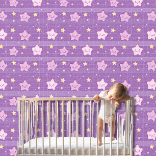 Cute Purple White Kawaii Stars Nursery Kid's Room Wallpaper