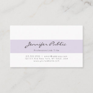 Cute Purple White Simple Modern Minimalist Plain Business Card