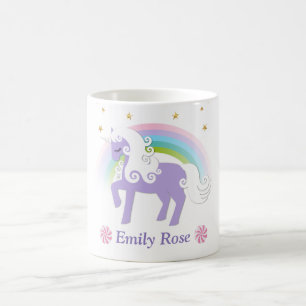 Cute Purple & White Unicorn & Rainbow Coffee Mug