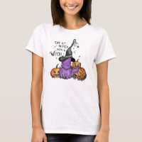 Cute Purple Witch Cat with Jack-O'-Lanterns