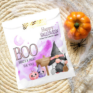 Cute purple witchy gnome halloween trick or treat favour bag