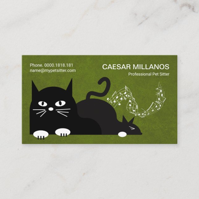 Cute Purring Cats Green Lawn Pet Sitter Business Card (Front)