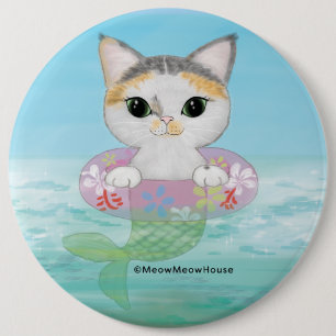 Cute Purrmaid with swimming ring 6 Inch Round Button